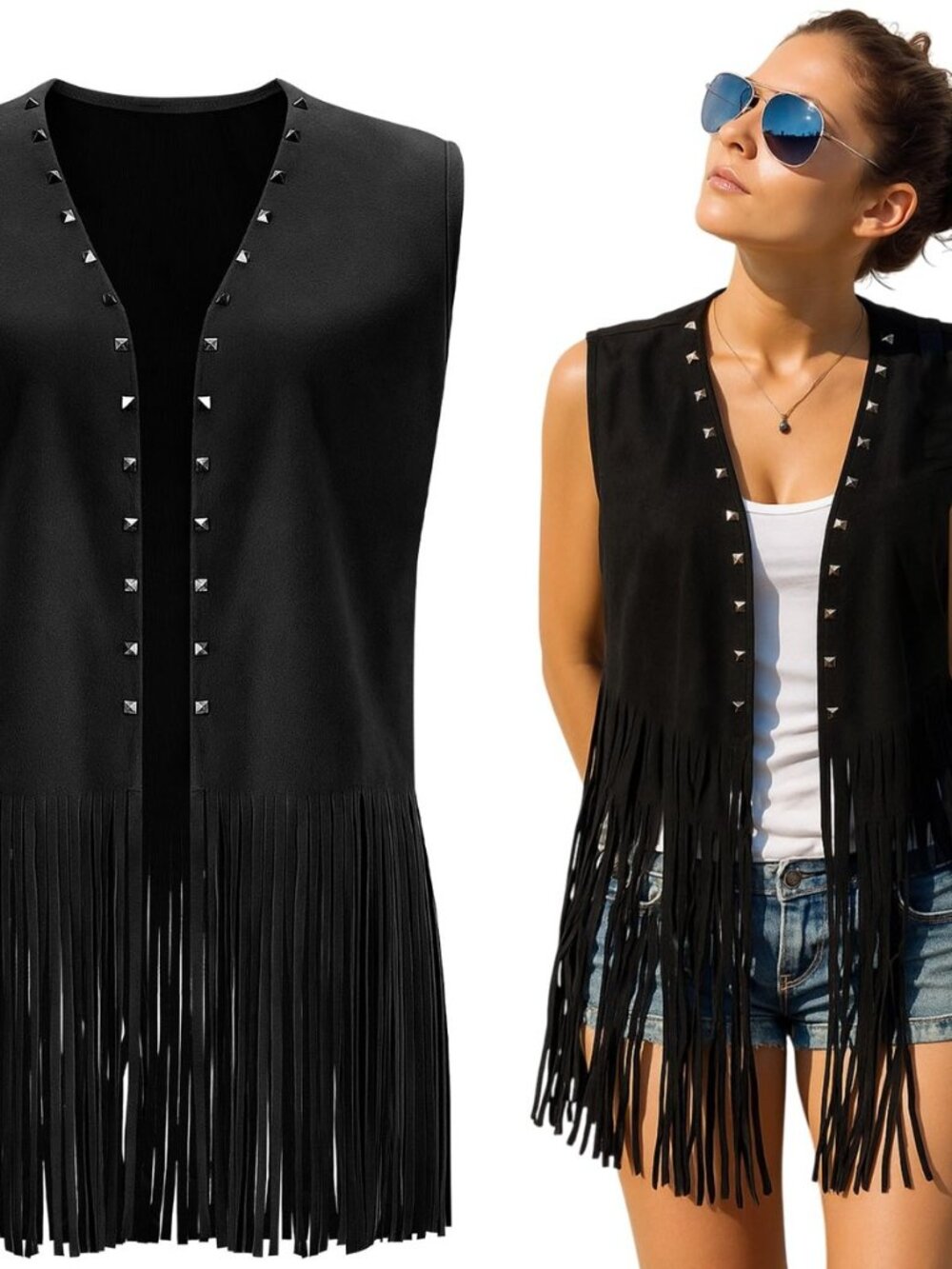 Fringe Vest for Women 70s Hippie Western Cowgirl Vest